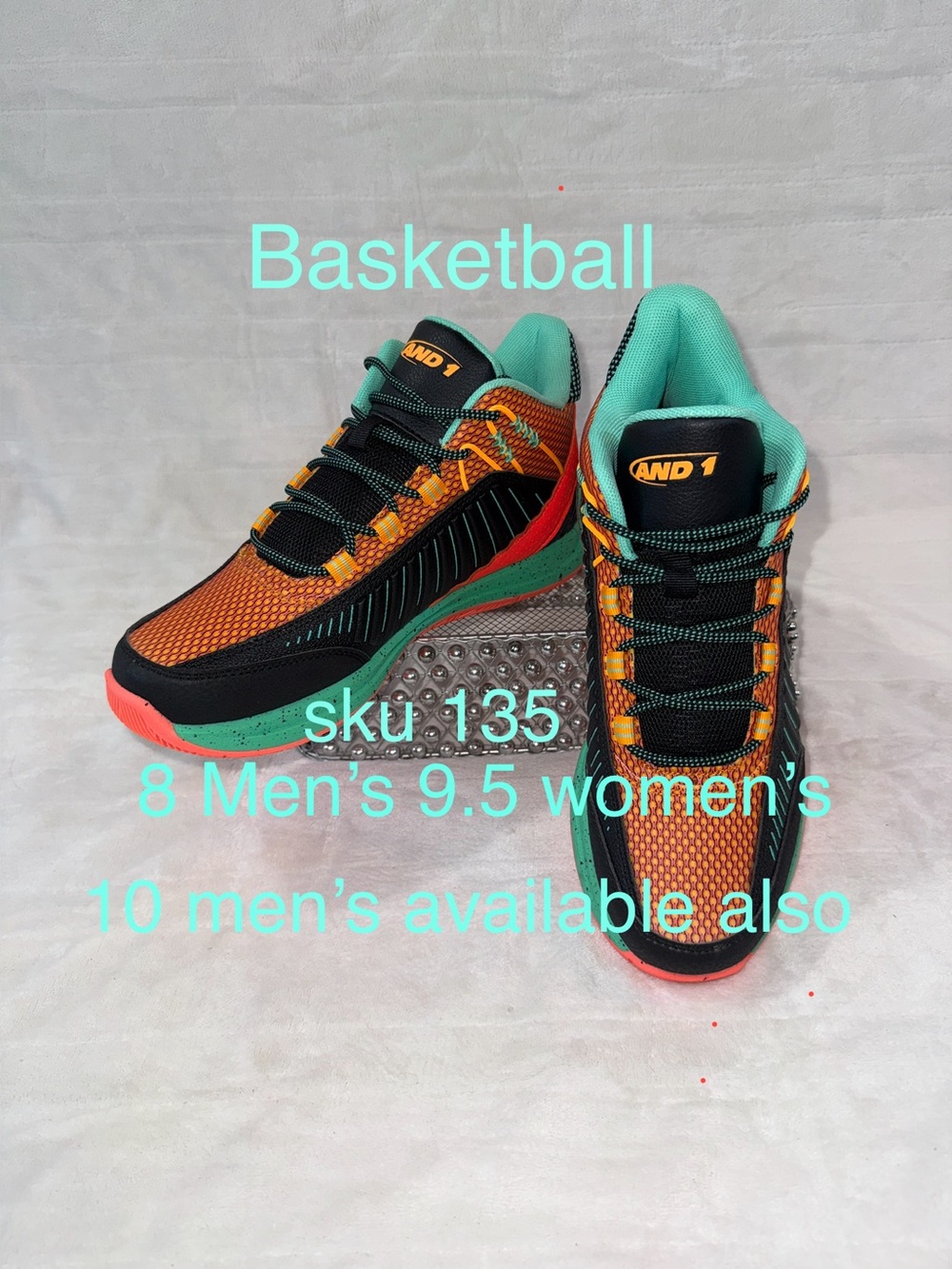 NIB AND1 Men's size 8 Explosive T Basketball Shoes - Black/F Coral/ Biscay Green